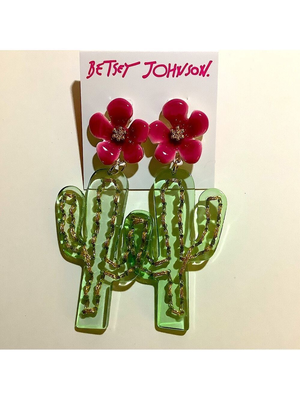 Betsey Johnson Floral Cactus Flower Drop Earrings New